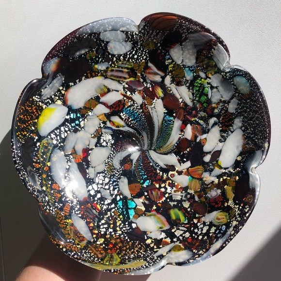 VINTAGE Murano Black Art Glass Tutti Frutti Bowl - Picture 3 of 13